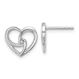 925 Sterling Silver Rhodium-plated Diamond Fancy Heart Post Earrings